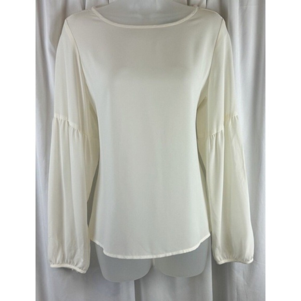 The Limited Ivory Bishop Sleeve Blouse Crew Neck Top S Soft‎ Femininity 68-03 - Picture 10 of 14